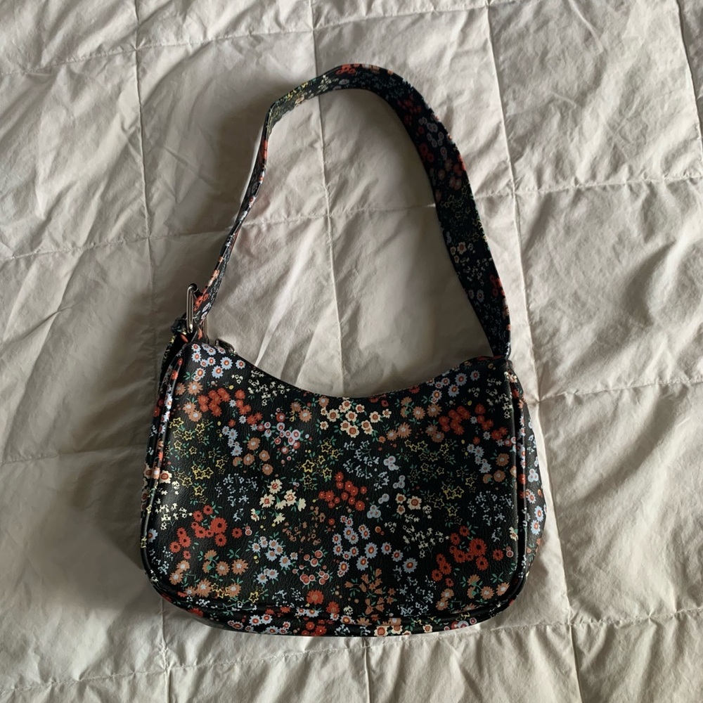 Black Floral Baguette Bag